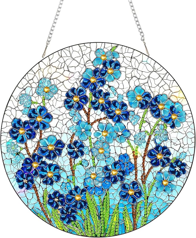 RYMILIE Hanging Diamond Art Kits for Adults Blue Flowers 8x8inch