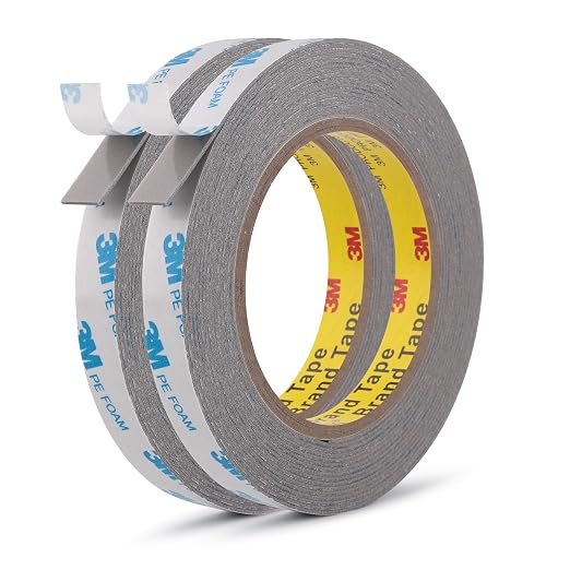 3M Double Sided Tape, 1/2" x 18Ft Foam Tape, 1600TG, Grey, 2 Pack