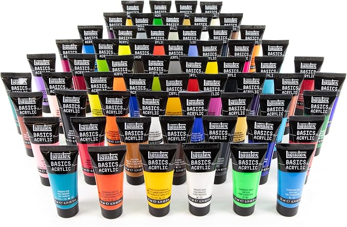 Liquitex BASICS Acrylic Paint Set, 60 x 22ml (0.74-oz) Tubes | Medium Viscosity, Satin Finish, Lightfast, Fine Art Pigments, Range of Opacities, Easy Blending
