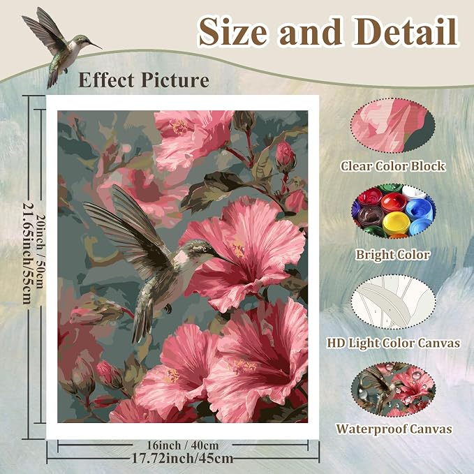 Hummingbird Paint by Number Kits for Adults, Paint by Numbers kit 16x20 in