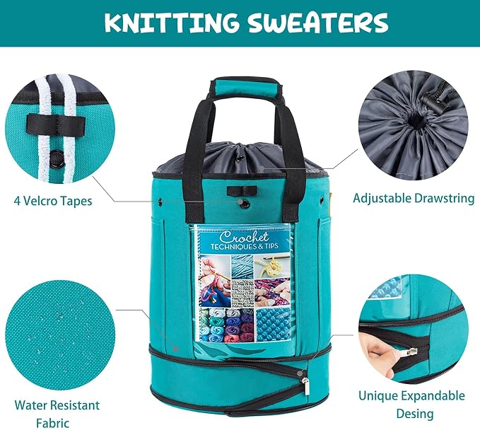 MYBAGZING Expandable Crochet Organizer - Yarn & Crochet Tote with Drawstring Closure - Ideal Gift