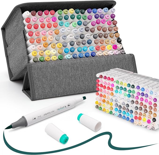Alcohol Markers Set, 120 Colors Dual Brush Tip Art Markers for Drawing, Professional Alcohol Based Markers for Artists Beginners Adults, Blendable Markers for Coloring Illustration Sketching