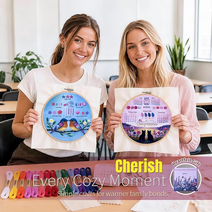 ETSPIL Beginner Embroidery Kit for Adults, Full-Color Print, 4K Video | Pre-Printed, Skip Filling. Bound Stitch Book, Step Manual. Needle Minder, Storage Tube. Weekend Project, Gift for Women