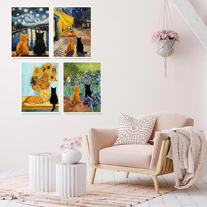 4 Pack Black Cat Diamond Art Kits for Adults Diamond Painting Kit Beginner