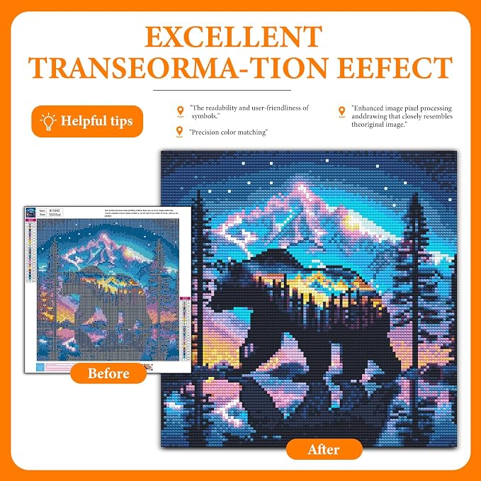 Diamond Art Kits for Adults, Bear DIY 5D Diamond Painting for Beginners | 14x14 Inch, Full Drill Round Dots, Forest Mountains Gem Art Craft Kits, Home Wall Decor, Stress Relief Relaxing Hobby Gift