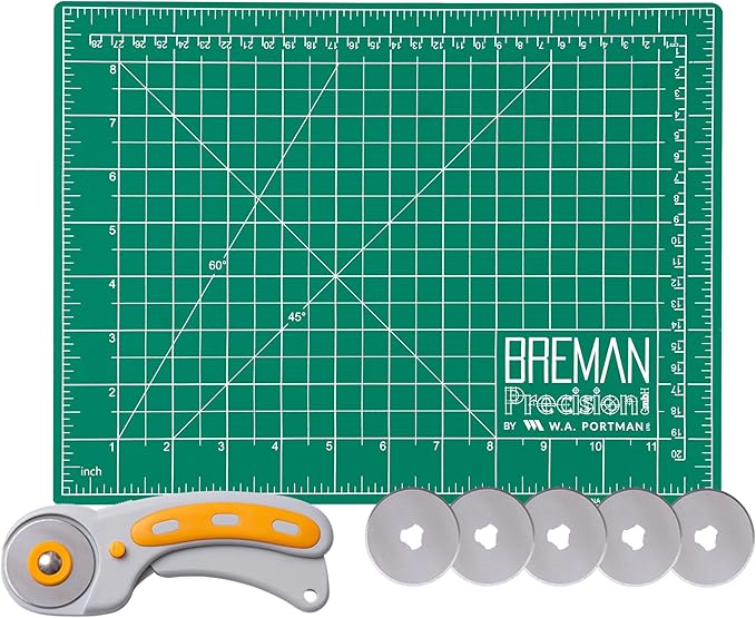 WA Portman 9x12 Self Healing Cutting Mat, Rotary Cutter, & 5 Rotary Blades