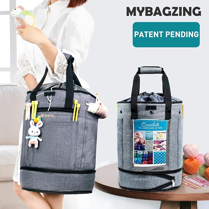 MYBAGZING Expandable Crochet Bag-Knitting Bag Yarn Storage Yarn's Organizer and Crochet's Tote Yarn Holder for Crocheting, Craft Accessories, Suppliers, Needles With Drawstring Closure-Ideal Gift
