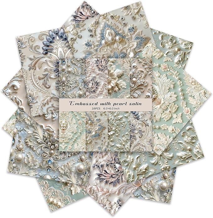 PRSTINCOL Scrapbook Paper,16 Sheets 6x6 Inch Pearl Satin Style Scrapbook Supplies,Single-Sided Vivid Origami Decoupage Paper for Diy Crafts, Card Making, Art Journaling