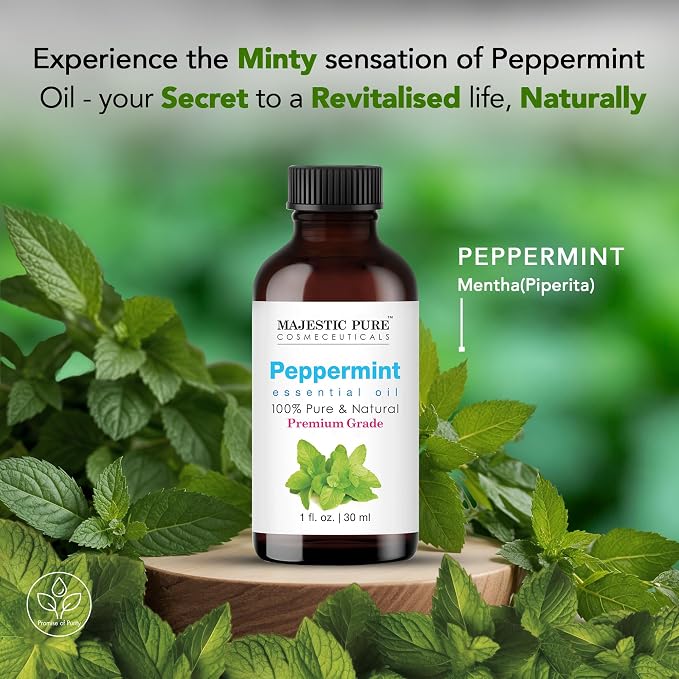 Majestic Pure Peppermint Essential Oil for Diffuser - 1 Fl Oz | 100% Pure & Natural Essentials Oils for aromatherapy, massage blends and DIY home fragrance projects, Massage and room sprays
