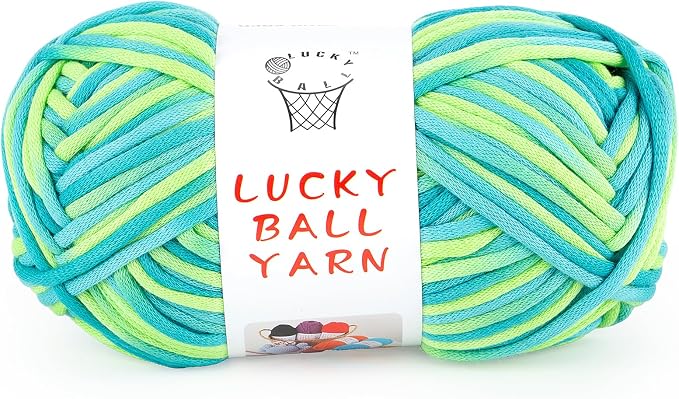 LUCKY BALL Yarn for Crocheting, 100g / 109 yd 70% Cotton 30% Nylon #5 Bulky Tube Yarn, Soft Crochet & Knitting Yarn for Bags, Hats, Socks, Sweaters, Blankets(Grass Green)