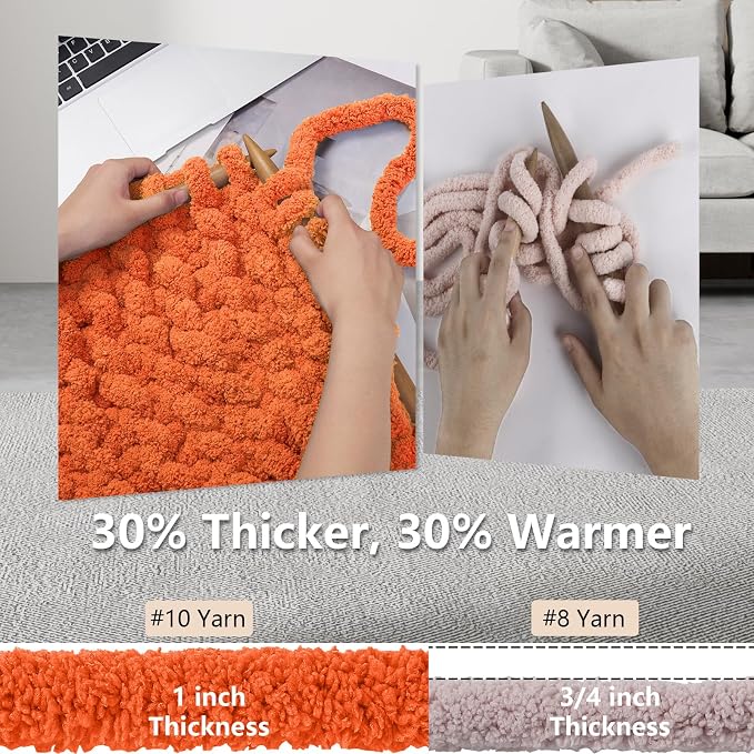 Cozyful Chunky Yarn for Hand Knitting - #10 Chunky Chenille Yarn, Jumbo Big Thick Chunky Yarns for Crocheting, Super Bulky Chunky Knit Blanket Yarns, 8 Skein (22 yds 8 oz Each Skein), Pumpkin Orange