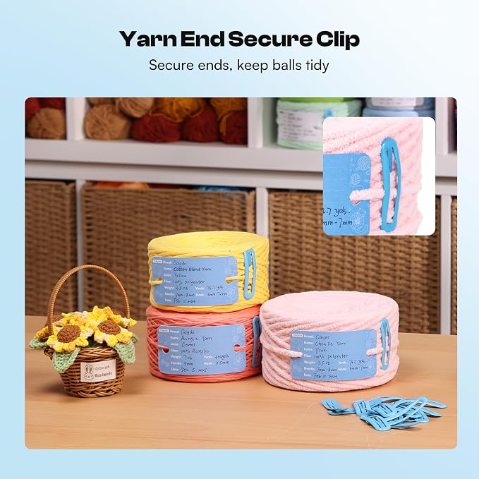 Caydo 40 Set Yarn Information Tags with Clips for Yarn Storage Organizer