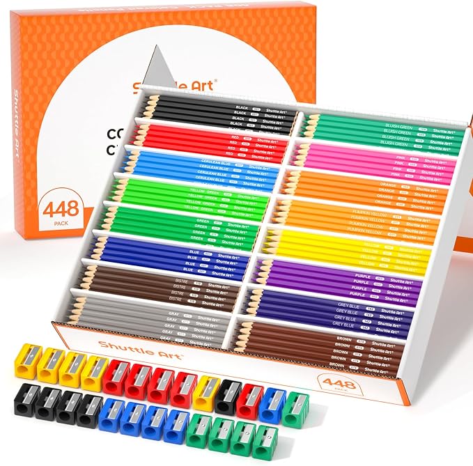 Shuttle Art 448 PCS Colored Pencils Bulk, 16 Colors, Pre-sharpened for Kids | Vibrant Colors, Break-Resistant, Bulk Pack Back to School Supplies for Teachers, Students, Classrooms