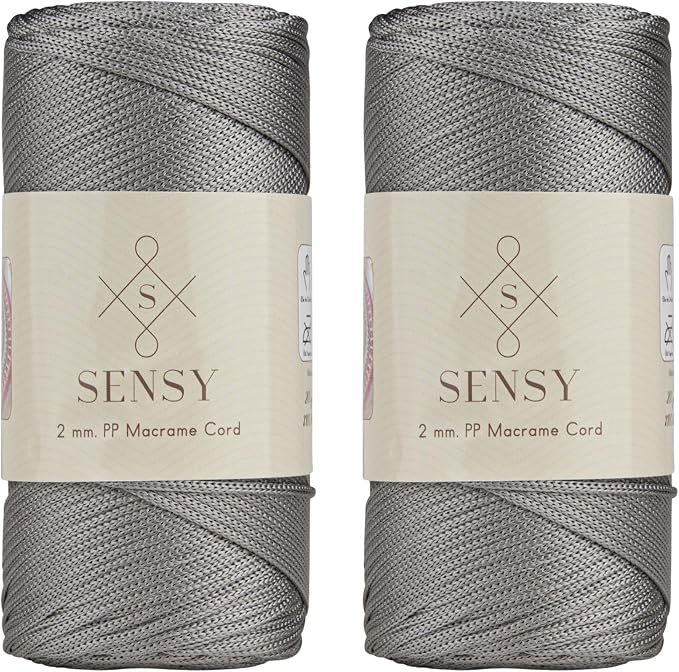Sensy Premium 2 Pack of 2mm 251 Yards Polyester Rope 100% Polypropylene Cord Macrame Cord 2mm Crochet Bag Cord Macrame Rope Crochet Thread Gift for Knitter (Grey)