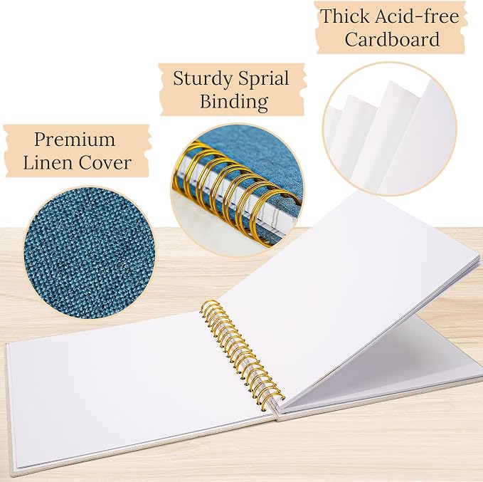Scrapbook Photo Album Linen Cover, 10 x 10 Inch Hardcover Kraft White Pages Memory Book, for Travel Wedding Guest Book Christmas Baby Shower (40 Sheets/ 80 Pages,Blue) | Navy Hardcover Kraft White Pages Memory Book, for Travel Wedding Guest Book Christ...