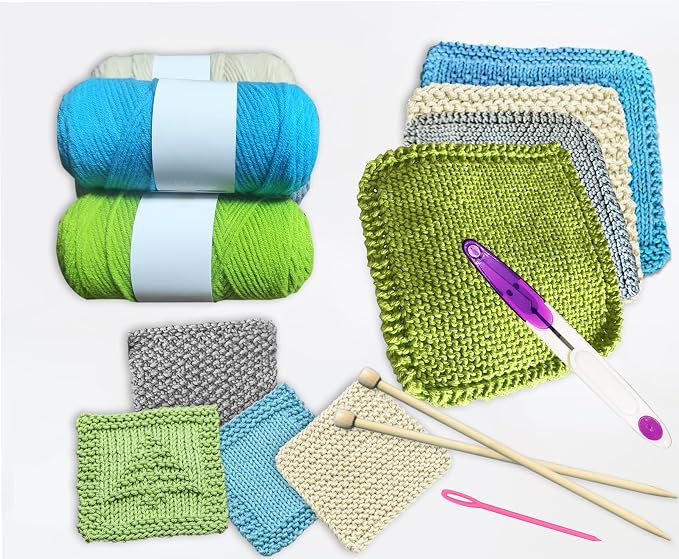 Kaaper Beginner Knitting Kit for Adults, Knit Dishcloth & Coaster Kit
