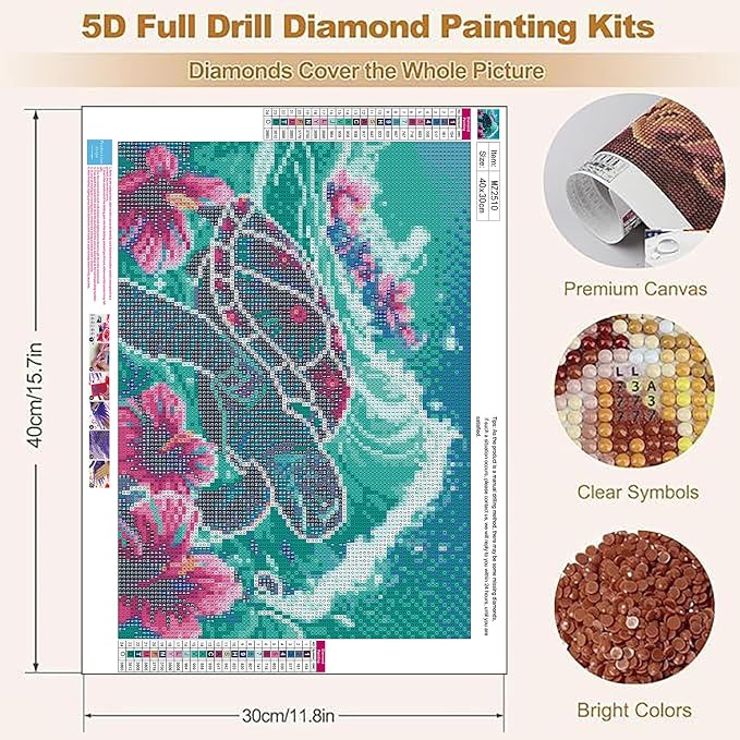 XUCNWL Diamond Art Kits for Adults,Sea Turtle Diamond Painting,16 x 12 Inch