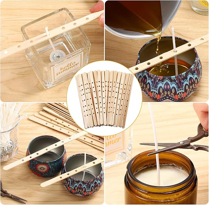 100pcs Wooden Candle Wick Holders - 3 Wick Candle Holders, Candle Making Wick Centering Tool with 7 Holes
