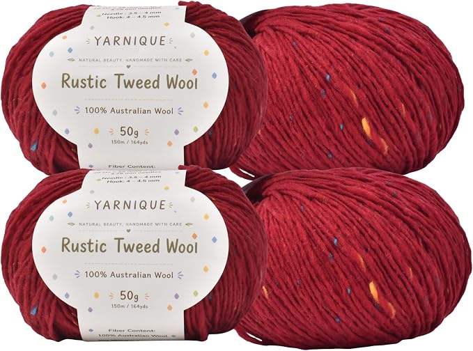 Rustic Tweed Wool Yarn, 1oo% Australian Wool, DK, 4 Skeins 200g/656yds (3115 Classic Red Fleck), Colorful Tweed Yarn | Cozy Wool Texture | Refined Everyday Knits