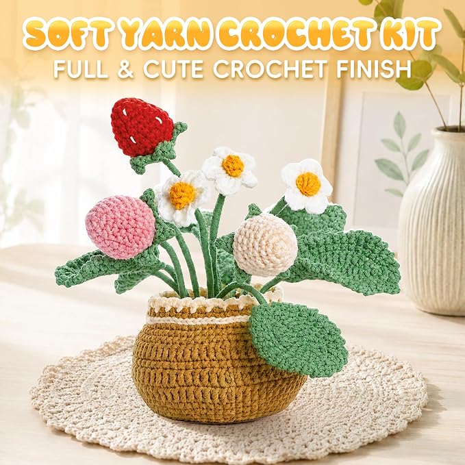 Crochet Kit for Beginners, Crochet Plant Kit,Knitting Kit(Strawberry)