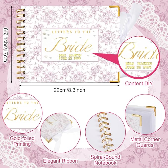 Humyoun Letters to Bride Scrapbook,8.5 X 7 Inch,Floral,Pink