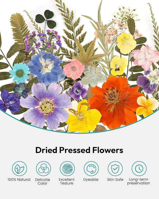 Dried Flowers, Resiners 174Pcs Pressed Flowers for Craft Pink Real Natural Dried Flowers Dry Leaves Kit for DIY Making Crafts Resin Soap Candle Scrapbook Supplies Card Making Jewelry