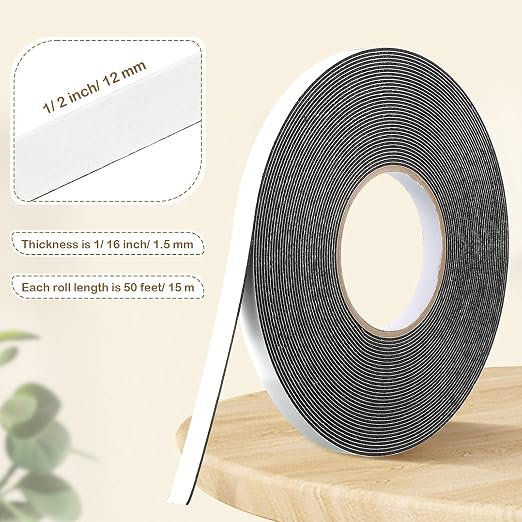 Tatuo 2 Rolls Double Sided Foam Tape for Mounting,1/2 Inch by 50 Feet,Black