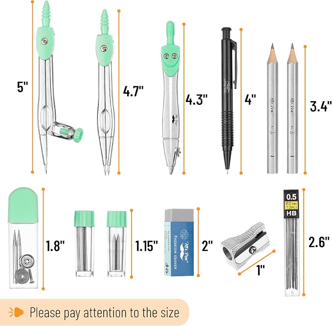 Mr. Pen- Geometry Set, 15 pcs, Green, 6 Inch Swing Arm Protractor, Divider | Set Squares, Ruler, Compasses and Protractor