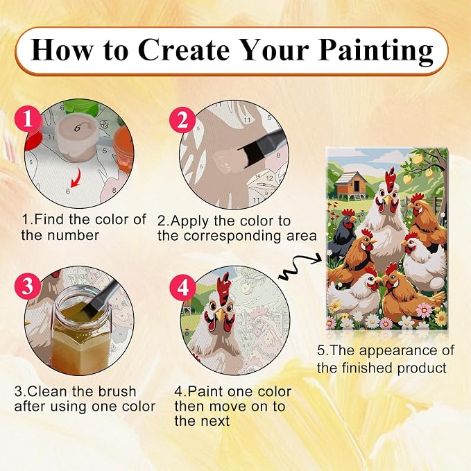 SparkGlow Chickens Paint by Number Kits for Adults with Frame, 8×12 Inch | Animal Painting by Number, Include Easel, HD Canvas, Relax and Enjoyable, Number Painting for Gift, Home Decoration