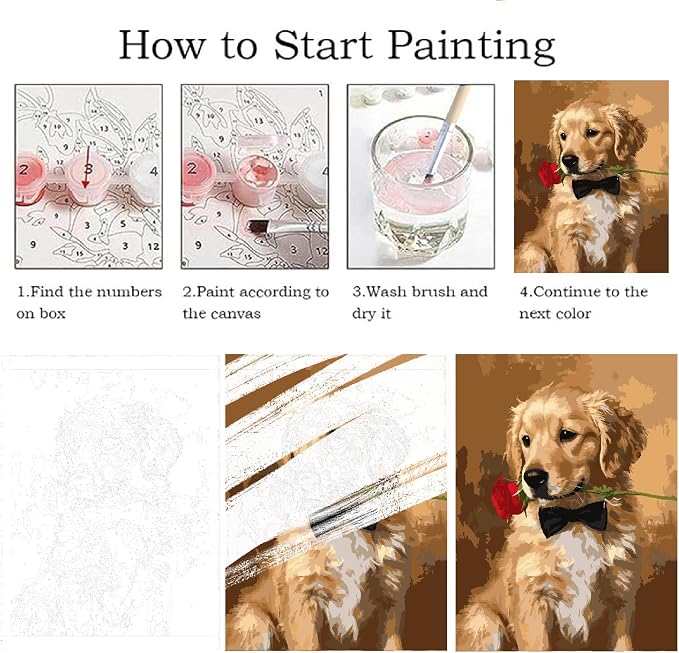 ZRIZQ Paint by Numbers Kit for Adults Beginner Animal,Dogs,16x20 | Full set with wooden brushes,rolled canvas,rich paints.Calming activity.Beginner friendly.Just open and paint.