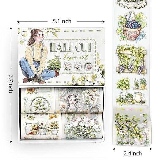 Snycler Pre-Cut PET Washi Tapes- 4 Rolls Green Gardening