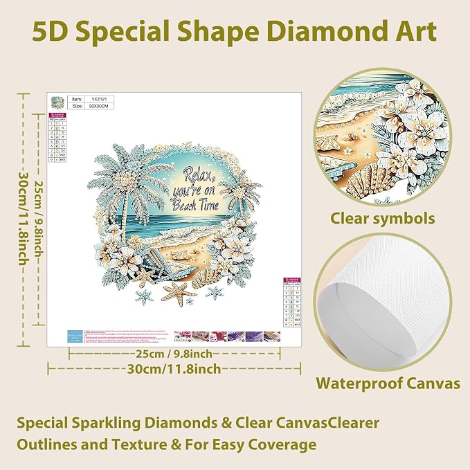 Beach Diamond Art Kits for Adults Special Shape Diamond Painting