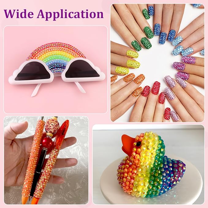 16000Pcs Resin Rhinestones with Tweezers for Crafting, Orange AB 2-6mm Mixed Sizes Bedazzling Crystal with 3Pcs 10ml B7000 Jewelry Glue for DIY Crafts Clothing Tumblers Shoes Fabric Nail Art
