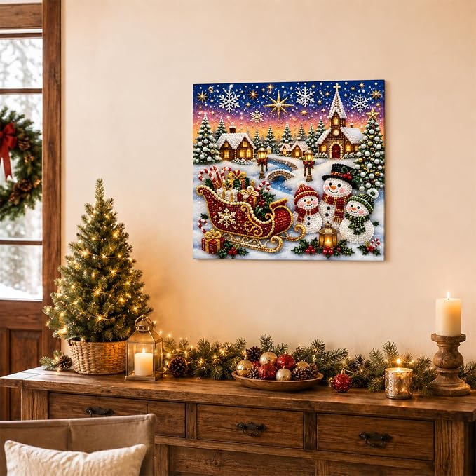 DIY Christmas Pearl Diamond Painting Kit, 5D Pearl Art Craft for Adults and Beginners, Christmas Church and Jesus Wall Decor, Holiday Gifts, 12 x 12 Inch (Christma Design F)