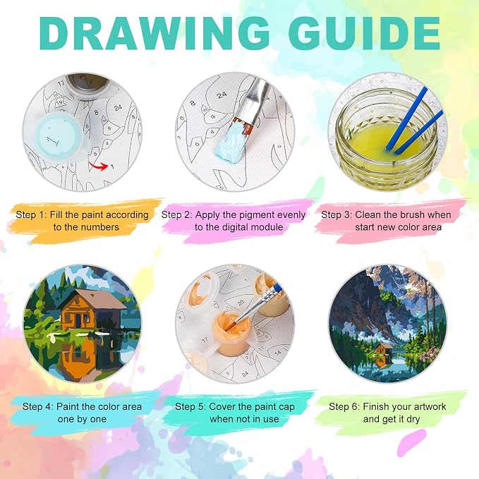 GEEHEIY Paint by Numbers Kit for Adults, Mountain Lake Cabin, 16 x 20 Inch | DIY Adult Paint by Number Kit on Canvas for Beginners, without Frame, Nature Wall Decor, Stress Relief Craft Gift