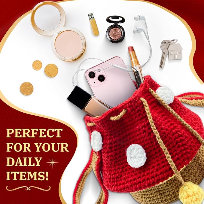 SGIBYN Crochet Kit for Beginners with Video - Mushroom Crossbody Purse Bag