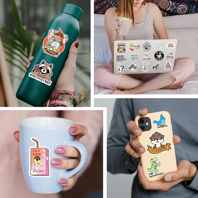 412PCS Funny Holographic Stickers for Adults, Waterproof Vinyl Pack Sarcastic Relatable Meme Decals for Laptop, Water Bottle, Phone, Kindle, Journal, Scrapbooking, No Repeats