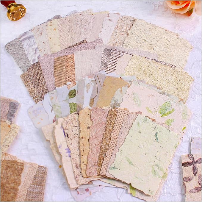 84 Sheets Textured Scrapbook Paper & 3D Embossed Collage Paper | 2.4 x 3.2 & 3.4 x 4.9 in | Deckled Edge | 3D Embossed | Junk Journaling | Mixed Media | Card Making