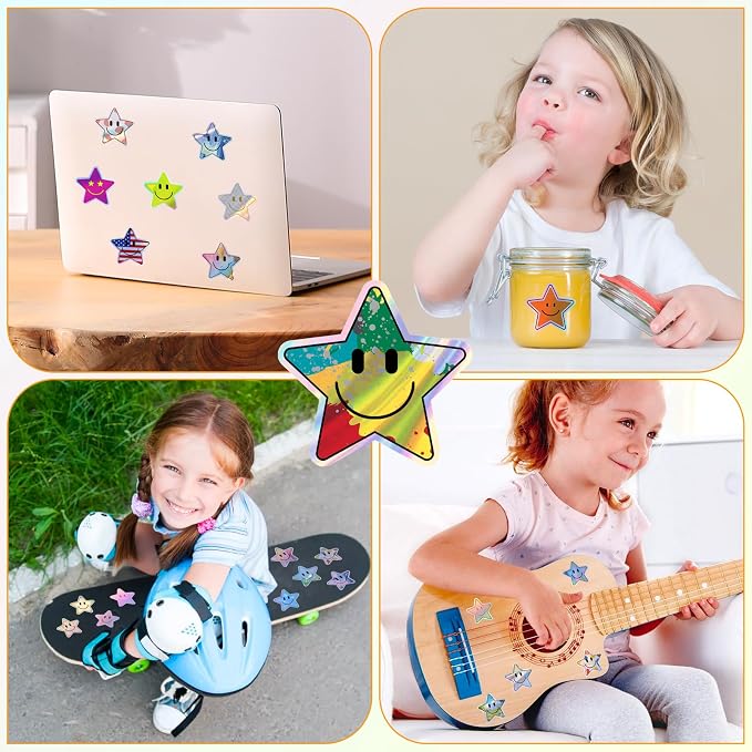 50PCS Smile Holographic Stickers, Star Stickers