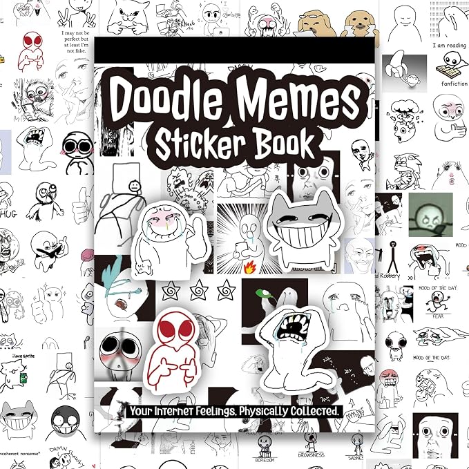 PRSTINCOL Meme Sticker Book, 36 Sheets 460+ Pcs, Black and White Funny Meme Stickers for Adults and Teens, Die Cut Vinyl Stickers for Journaling Scrapbooking DIY