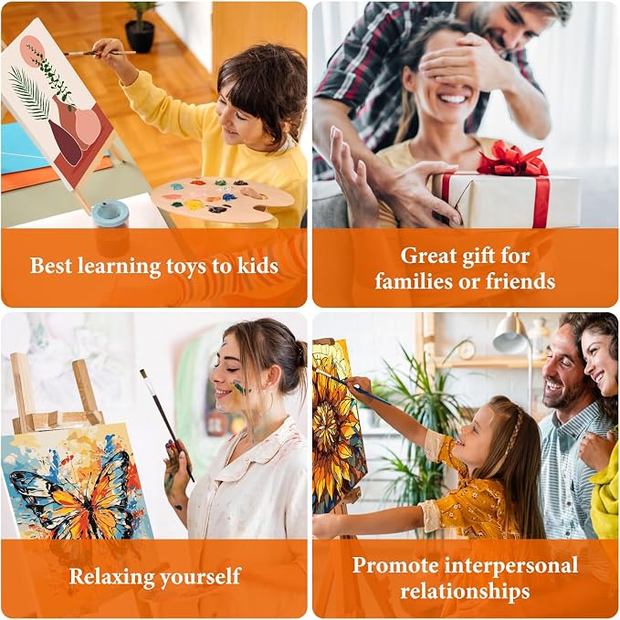 4 Pack Framed Paint by Numbers Kit for Adults with Wooden Easel 8x12 Inch | Sunrise and Sunset Landscape, For Adults Beginner, DIY Acrylic Painting, Stress Relief Craft Kits, Home Wall Decor Gift
