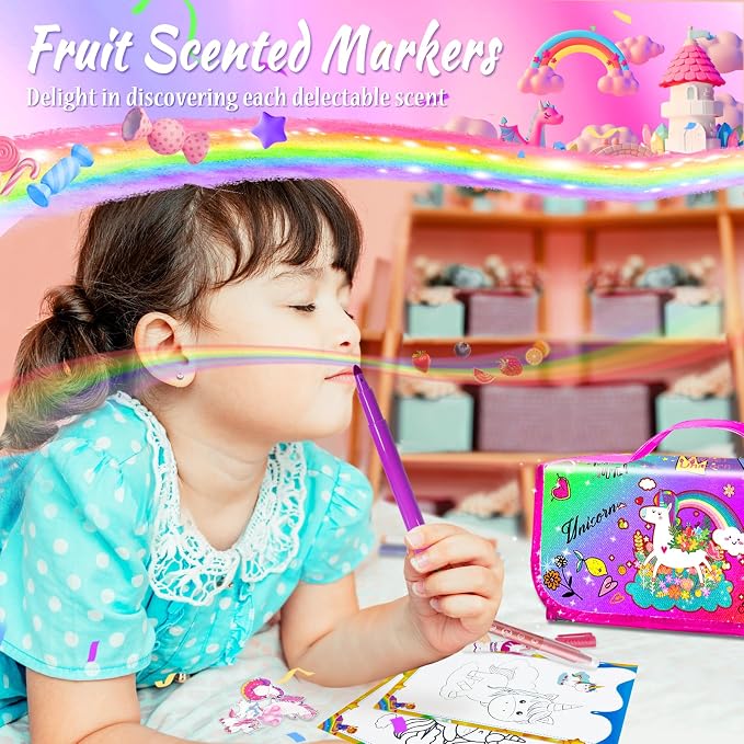 70 PCS Washable Scented Markers Set with Glitter Pencil Case, Kids Art Set