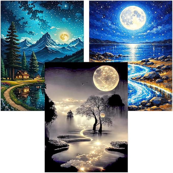 mrpwnle 3 Pack Moon Diamond Art Kits for Adults Moon Diamond Painting Kits