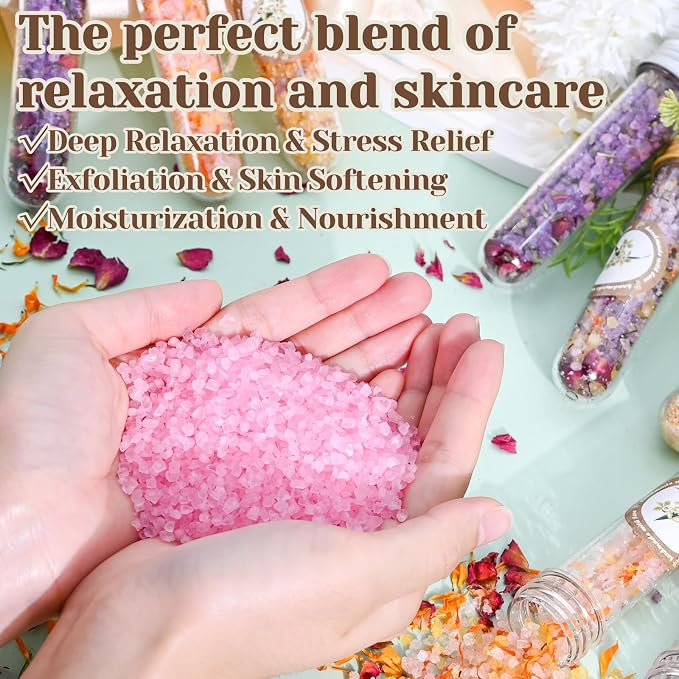 JUYRLE Bath Salts Making Kit- 31PCS DIY Bath Salts Making Kit, Make Your Own Sea Bath Salt, Relaxation Gifts for Women, Lavender, Rose, Body Care Spa Set, Organic Salt Scrubs Gifts for Women & Men
