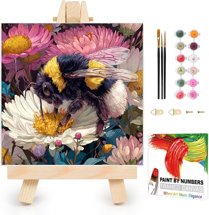 AUKELHJ Framed Paint by Numbers Kit for Adults, Bee, 10x10 inch