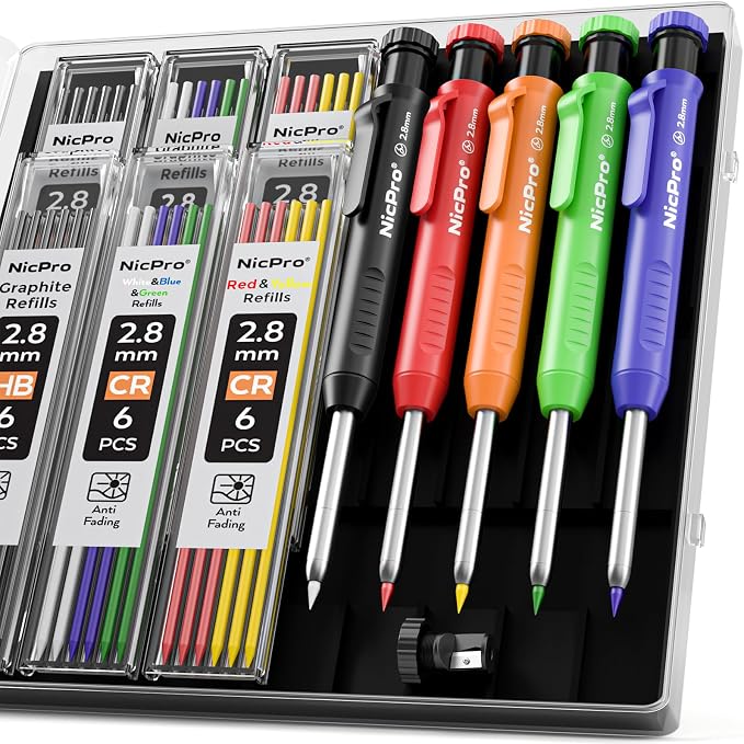 Nicpro 5 Pack Carpenter Pencil with Sharpener, Mechanical Carpenter Pencils