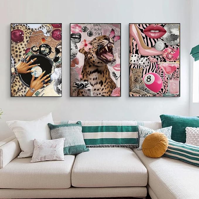 3 Pack Coquette Paint by Numbers Kit for Adults,Color By Numbers for Adults | Fashion Cheetah Decor Painting by Number On Canvas, Paint Number Artist Funny Without Frame DIY, Home Wall Decor, 12x16in