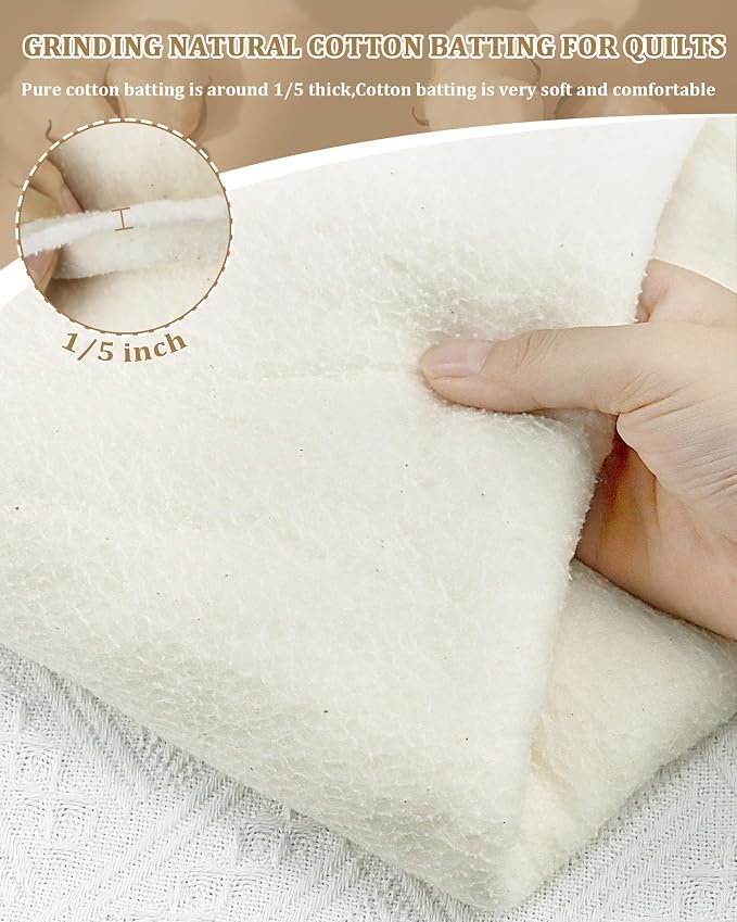 79" x 91" Grinding Natural Cotton Quilt Batting, Quilt Batting for Quilts
