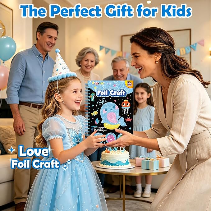FUNNYB&G Foil Art Craft Kit for Kids, Sparkly Birthday Gift Toy for Kids | No Mess, Kids Ages 4-10 Create Sparkling Artwork, A Creative Gift for Birthdays, Holidays, Travel Activities,Screen-Free Fun