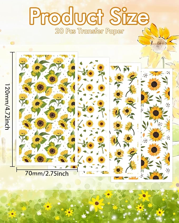 Puocaon Polymer Clay Transfer Paper - 20 Pcs Sunflower Water Transfer Paper for Polymer Clay, Floral Transfer Paper for Polymer Clay Earrings, Polymer Clay Transfer Sheets for Flower Clay Jewelry